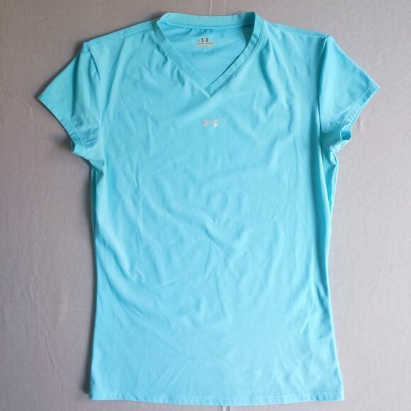 Under Armour athletic shirt women's size L baby blue slim fit short sleeve - Picture 1 of 10